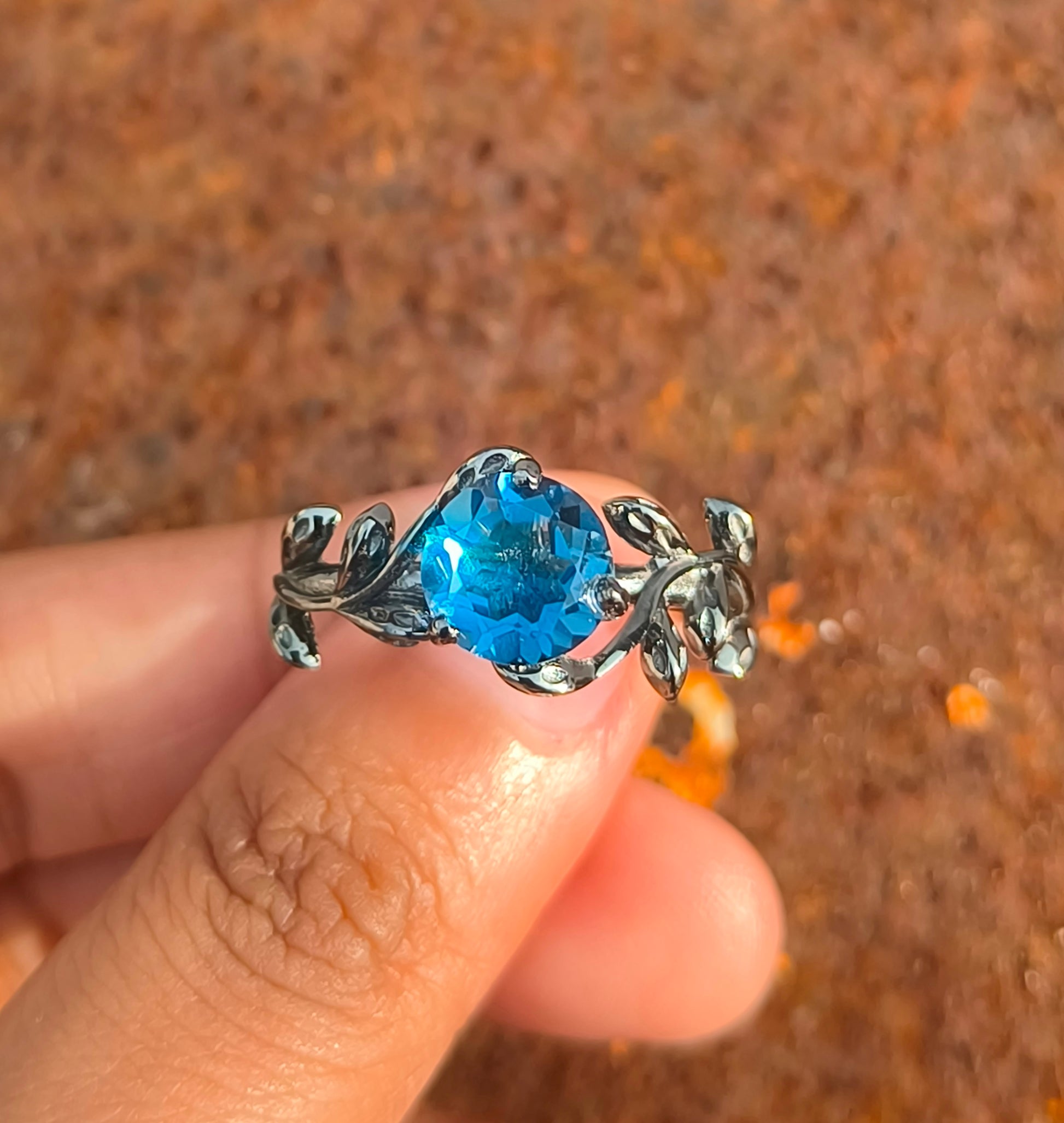 Dainty Lab Grown Tanzanite Ring – 925 Sterling Silver Leaf Design - SILVERFORESTAA