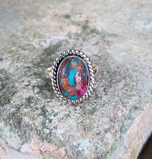 Kingman Turquoise Magic – 925 Sterling Silver Pink Turquoise Ring - SILVERFORESTAA