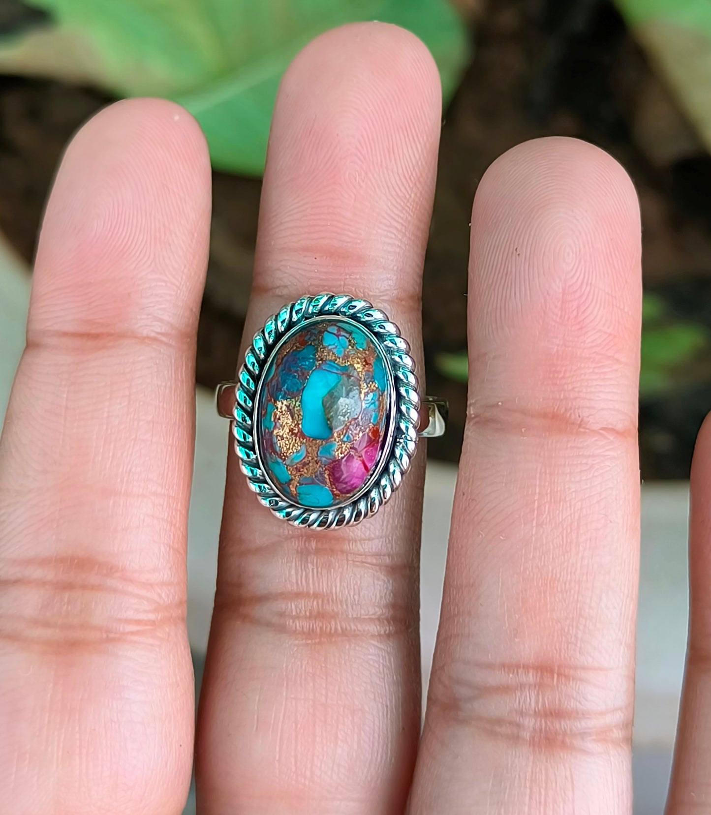Kingman Turquoise Magic – 925 Sterling Silver Pink Turquoise Ring - SILVERFORESTAA