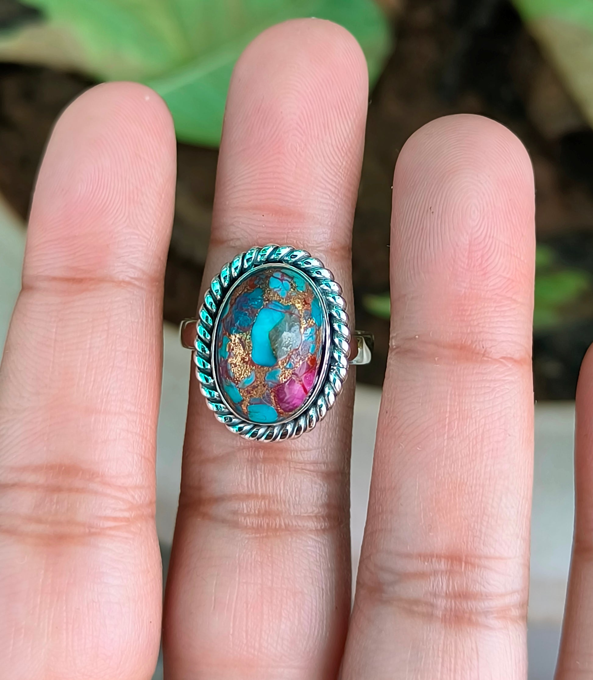 Kingman Turquoise Magic – 925 Sterling Silver Pink Turquoise Ring - SILVERFORESTAA