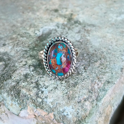 Kingman Turquoise Magic – 925 Sterling Silver Pink Turquoise Ring - SILVERFORESTAA