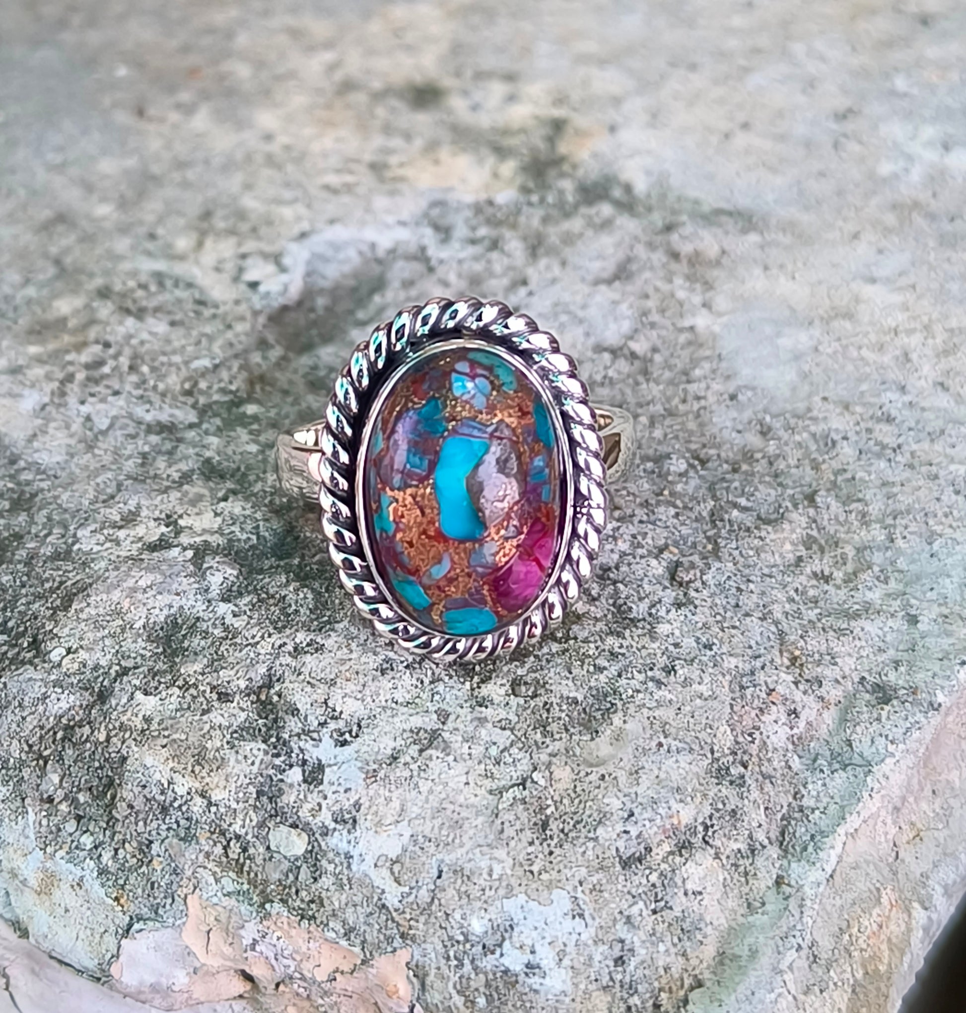 Kingman Turquoise Magic – 925 Sterling Silver Pink Turquoise Ring - SILVERFORESTAA