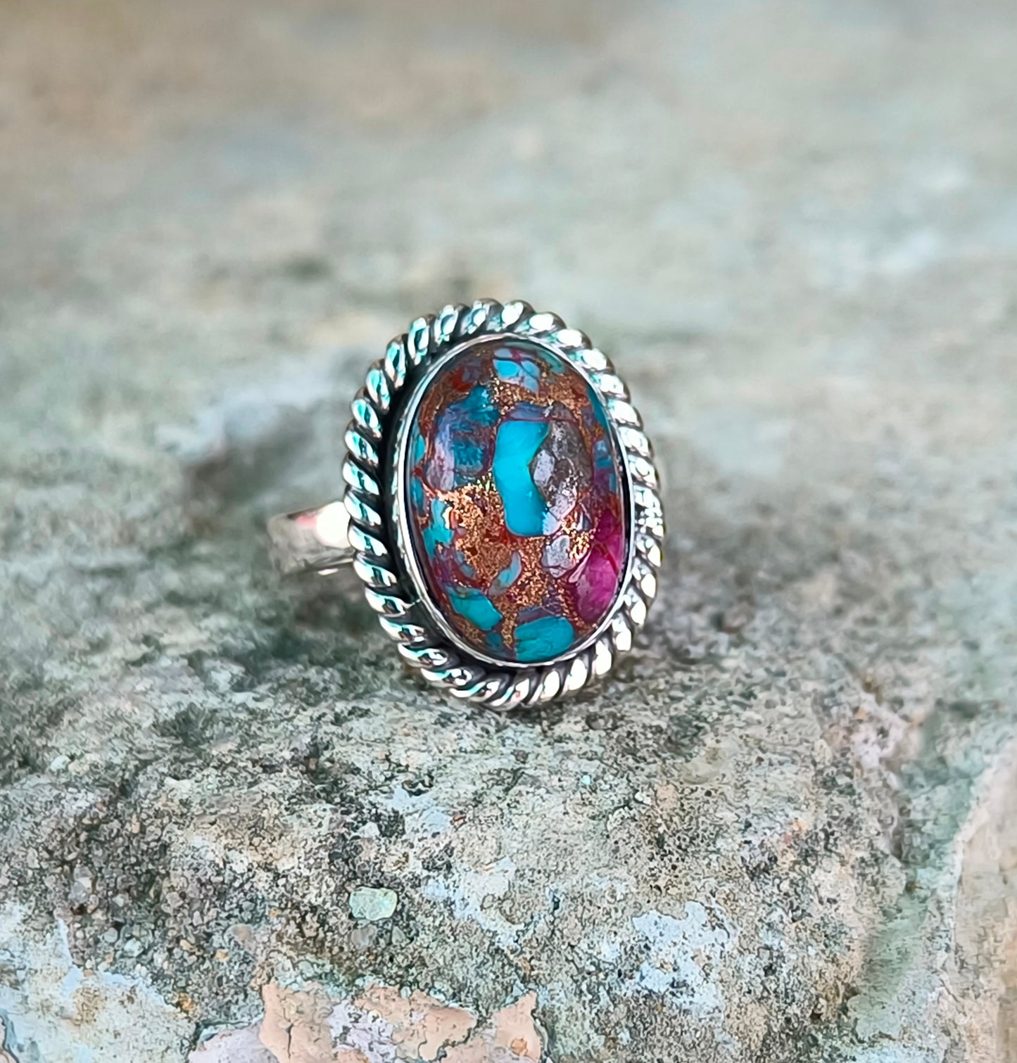 Kingman Turquoise Magic – 925 Sterling Silver Pink Turquoise Ring - SILVERFORESTAA