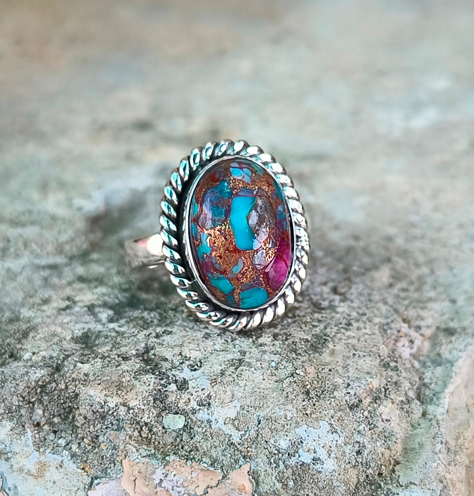 Kingman Turquoise Magic – 925 Sterling Silver Pink Turquoise Ring - SILVERFORESTAA