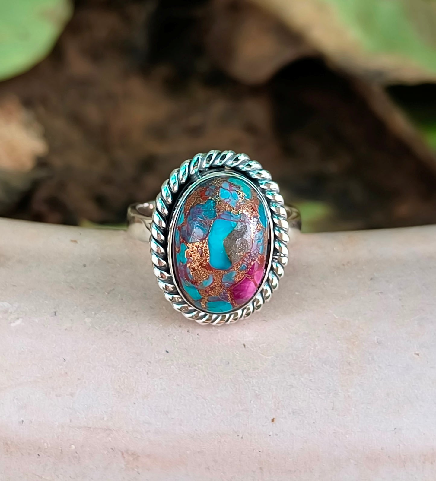 Kingman Turquoise Magic – 925 Sterling Silver Pink Turquoise Ring - SILVERFORESTAA