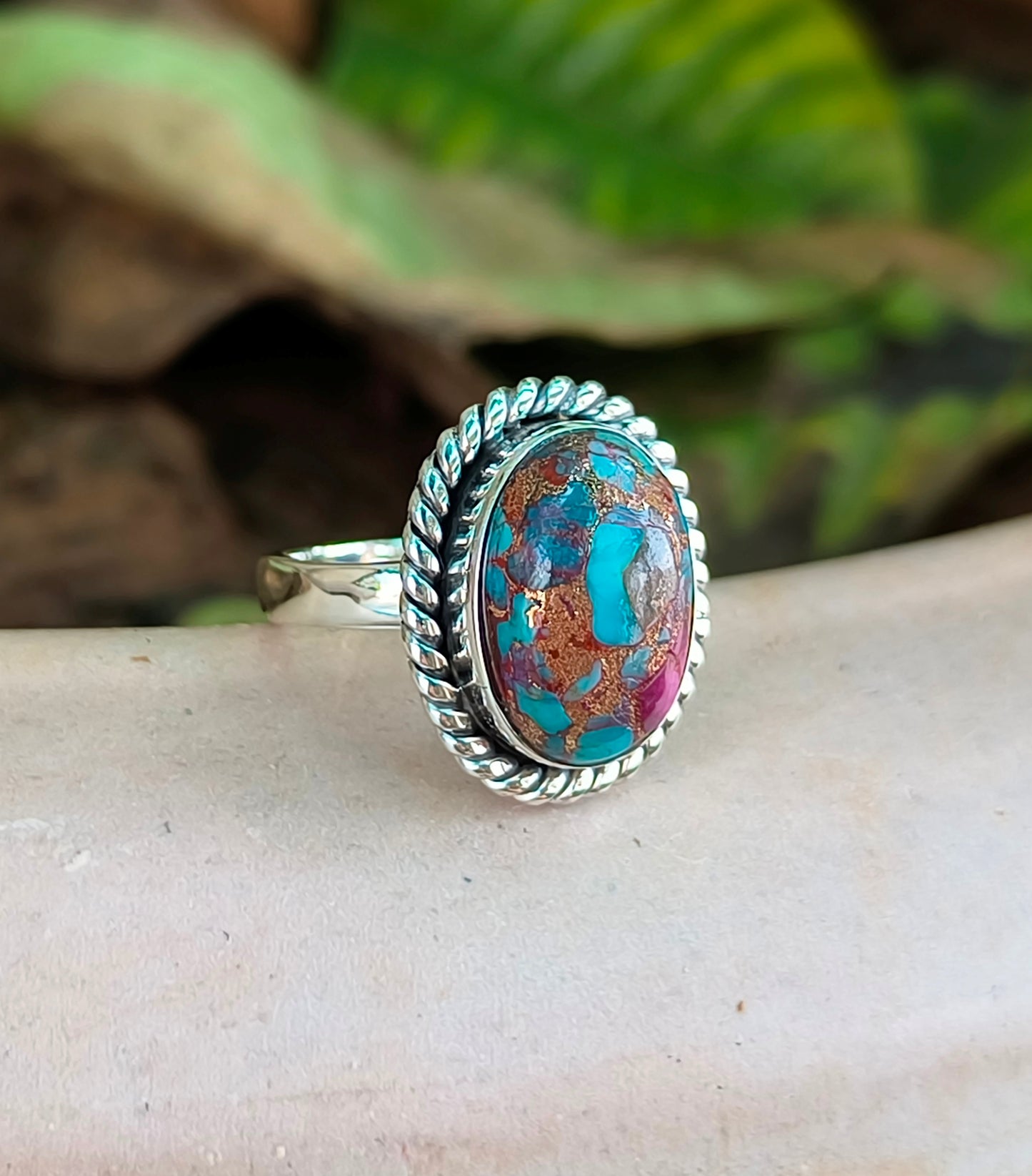 Kingman Turquoise Magic – 925 Sterling Silver Pink Turquoise Ring - SILVERFORESTAA