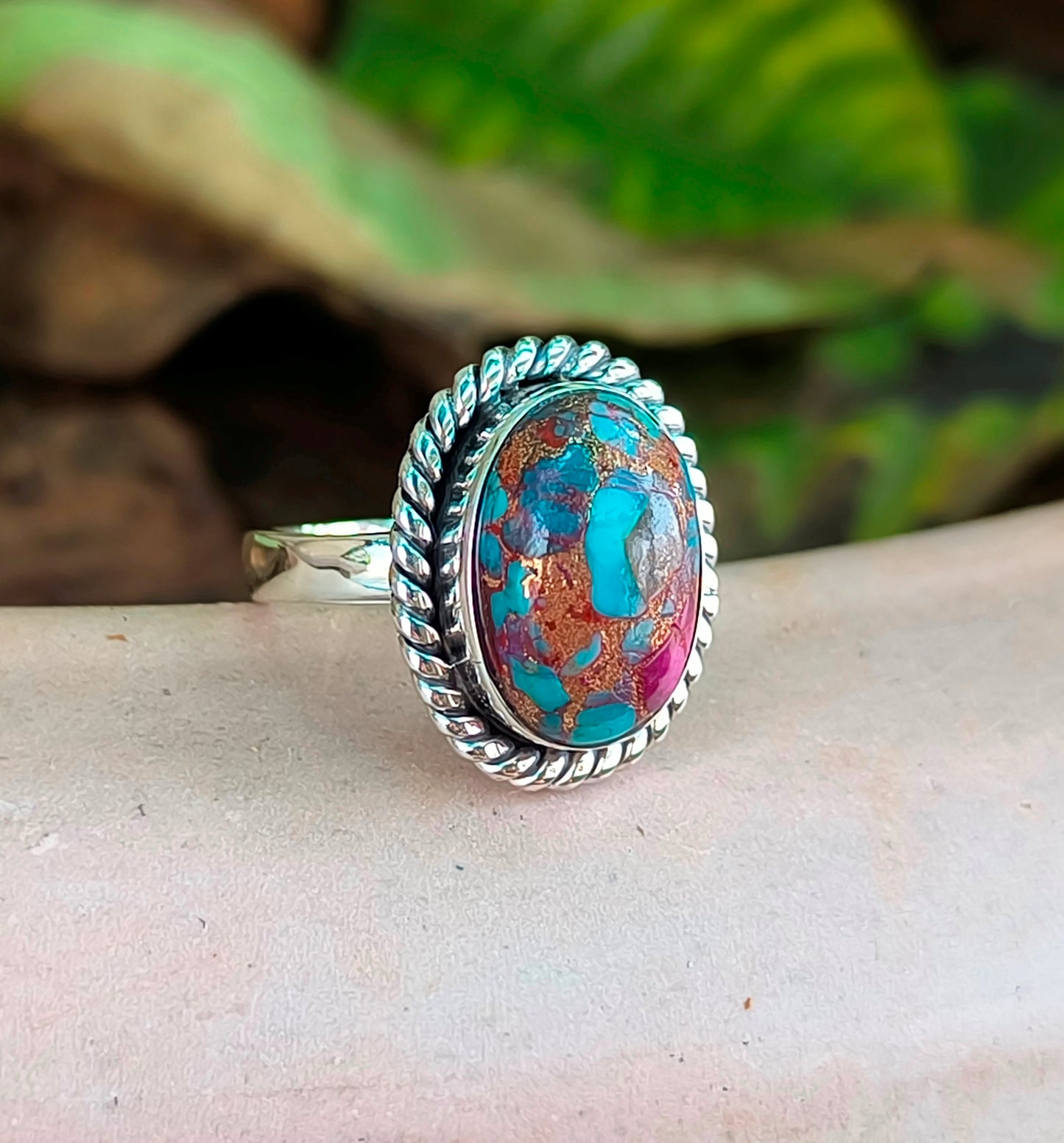 Kingman Turquoise Magic – 925 Sterling Silver Pink Turquoise Ring - SILVERFORESTAA