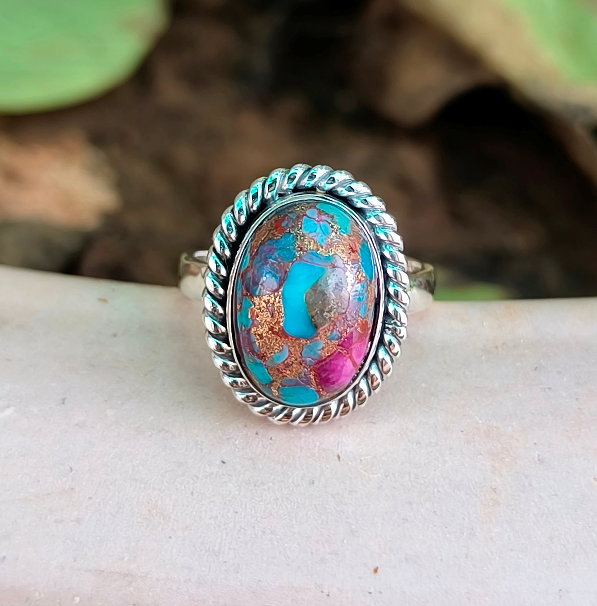 Kingman Turquoise Magic – 925 Sterling Silver Pink Turquoise Ring - SILVERFORESTAA