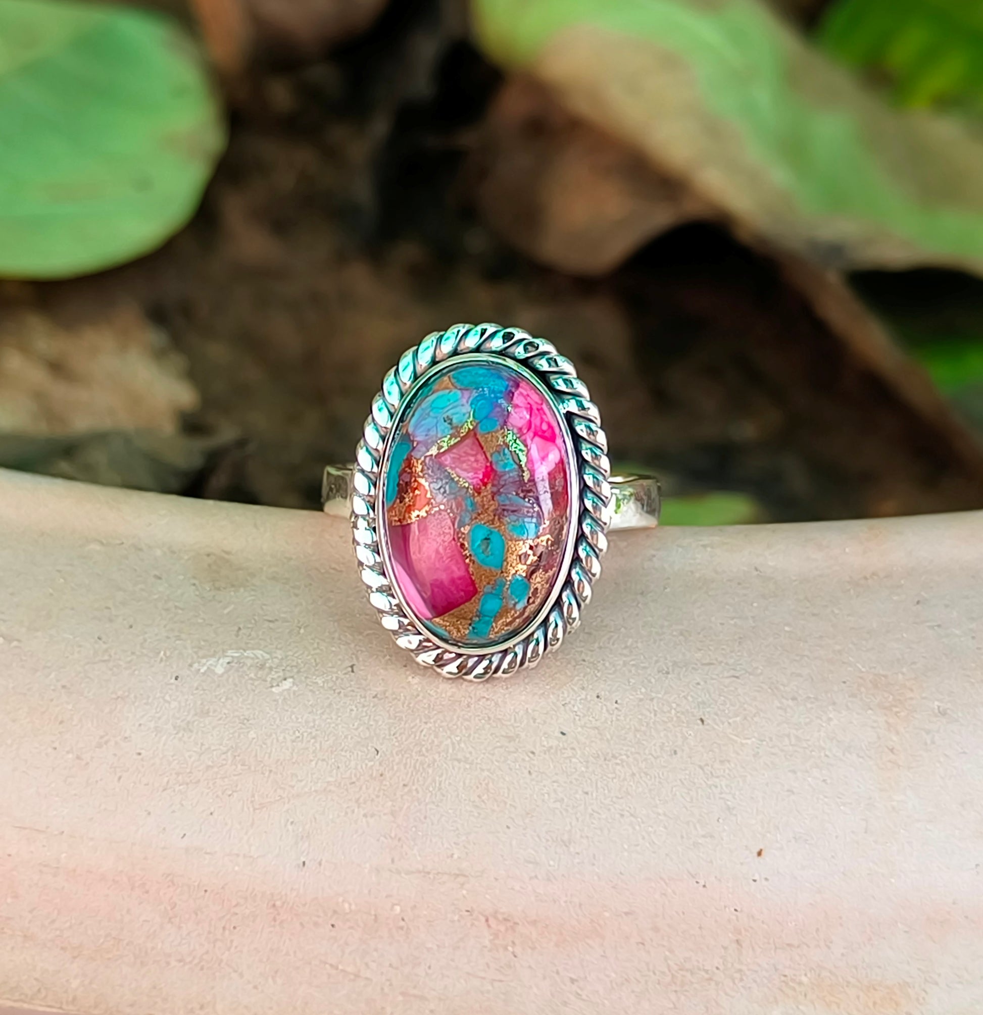 Kingman Pink Dahlia Dreams – Turquoise Ring in Fine Sterling Silver - SILVERFORESTAA