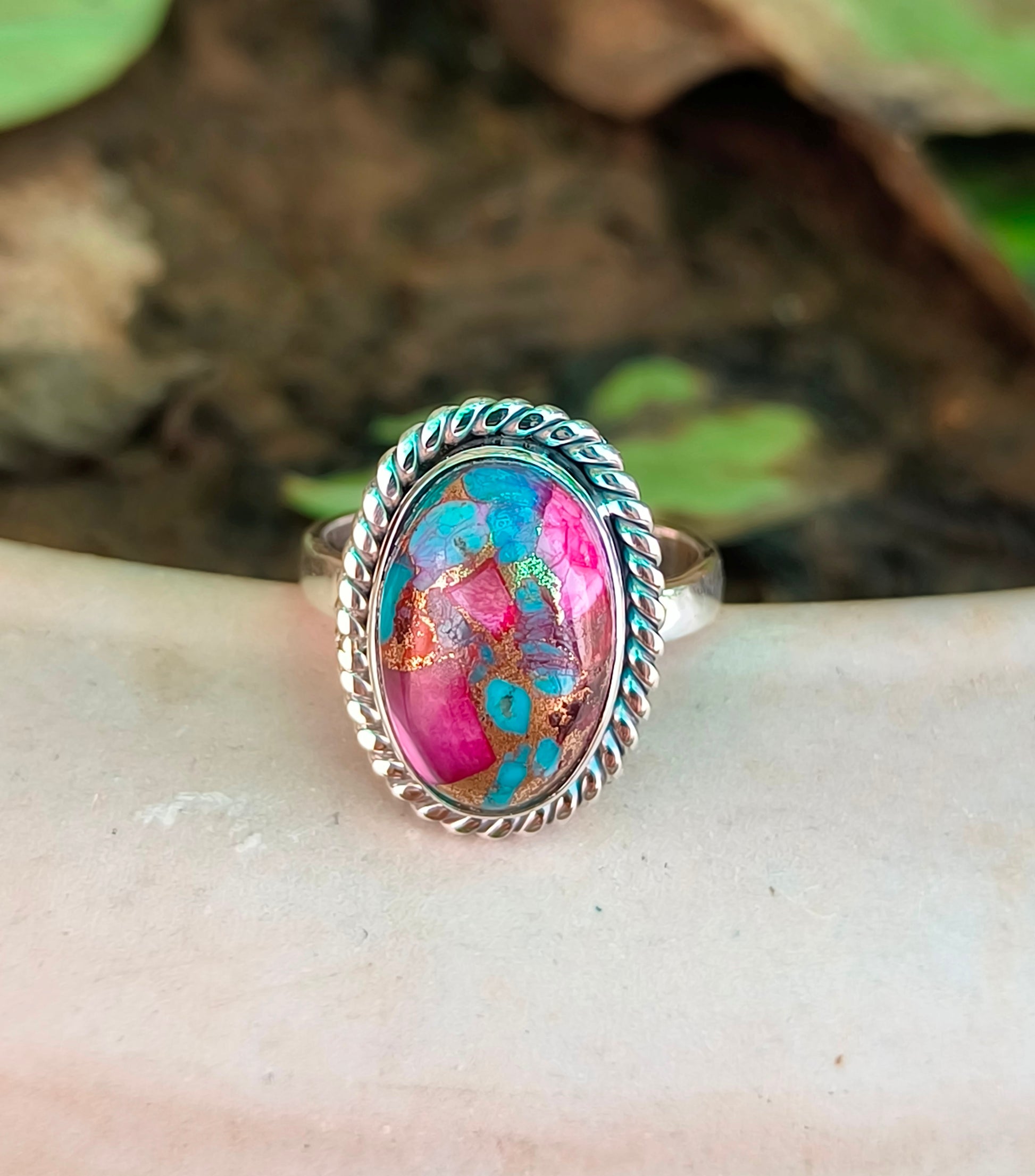Kingman Pink Dahlia Dreams – Turquoise Ring in Fine Sterling Silver - SILVERFORESTAA