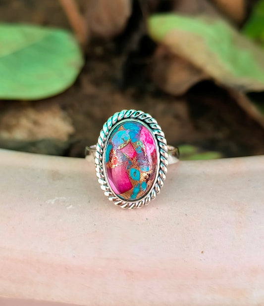 Kingman Pink Dahlia Dreams – Turquoise Ring in Fine Sterling Silver - SILVERFORESTAA