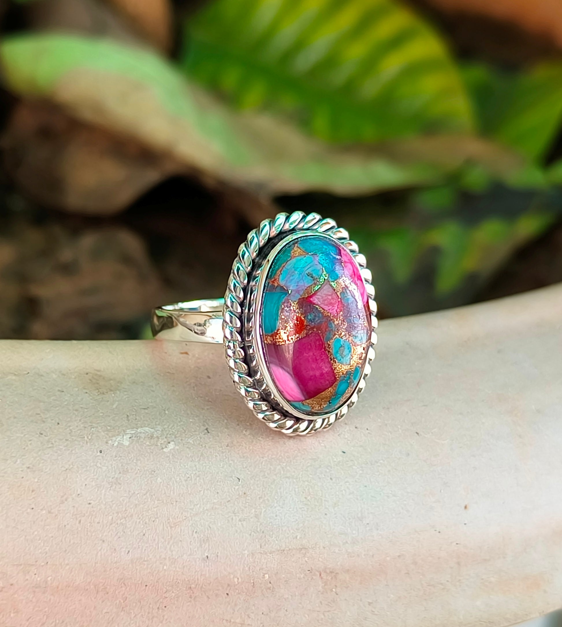 Kingman Pink Dahlia Dreams – Turquoise Ring in Fine Sterling Silver - SILVERFORESTAA