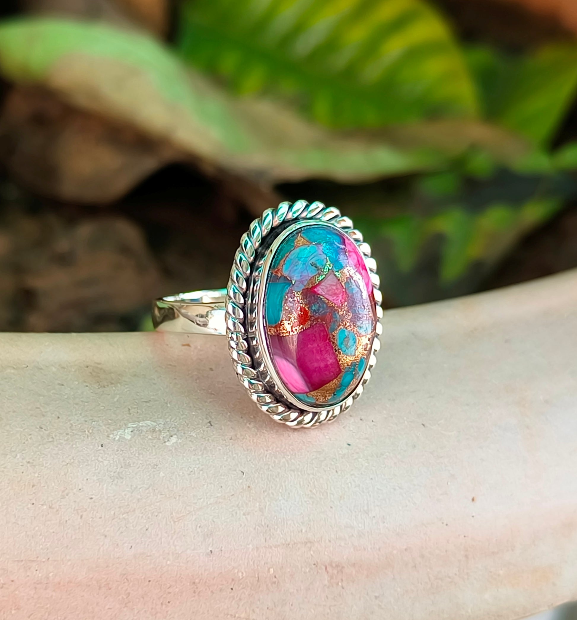 Kingman Pink Dahlia Dreams – Turquoise Ring in Fine Sterling Silver - SILVERFORESTAA