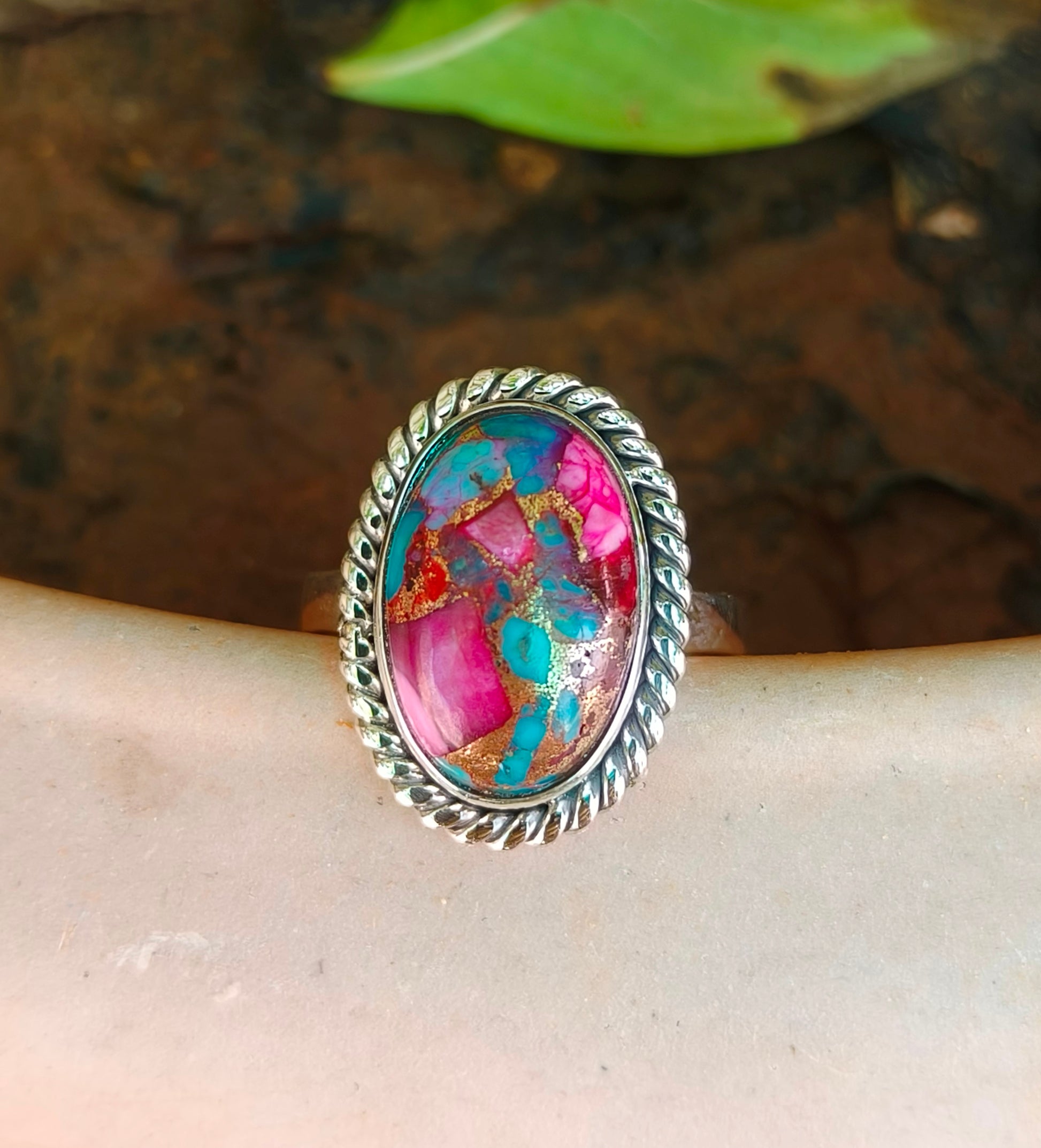 Kingman Pink Dahlia Dreams – Turquoise Ring in Fine Sterling Silver - SILVERFORESTAA