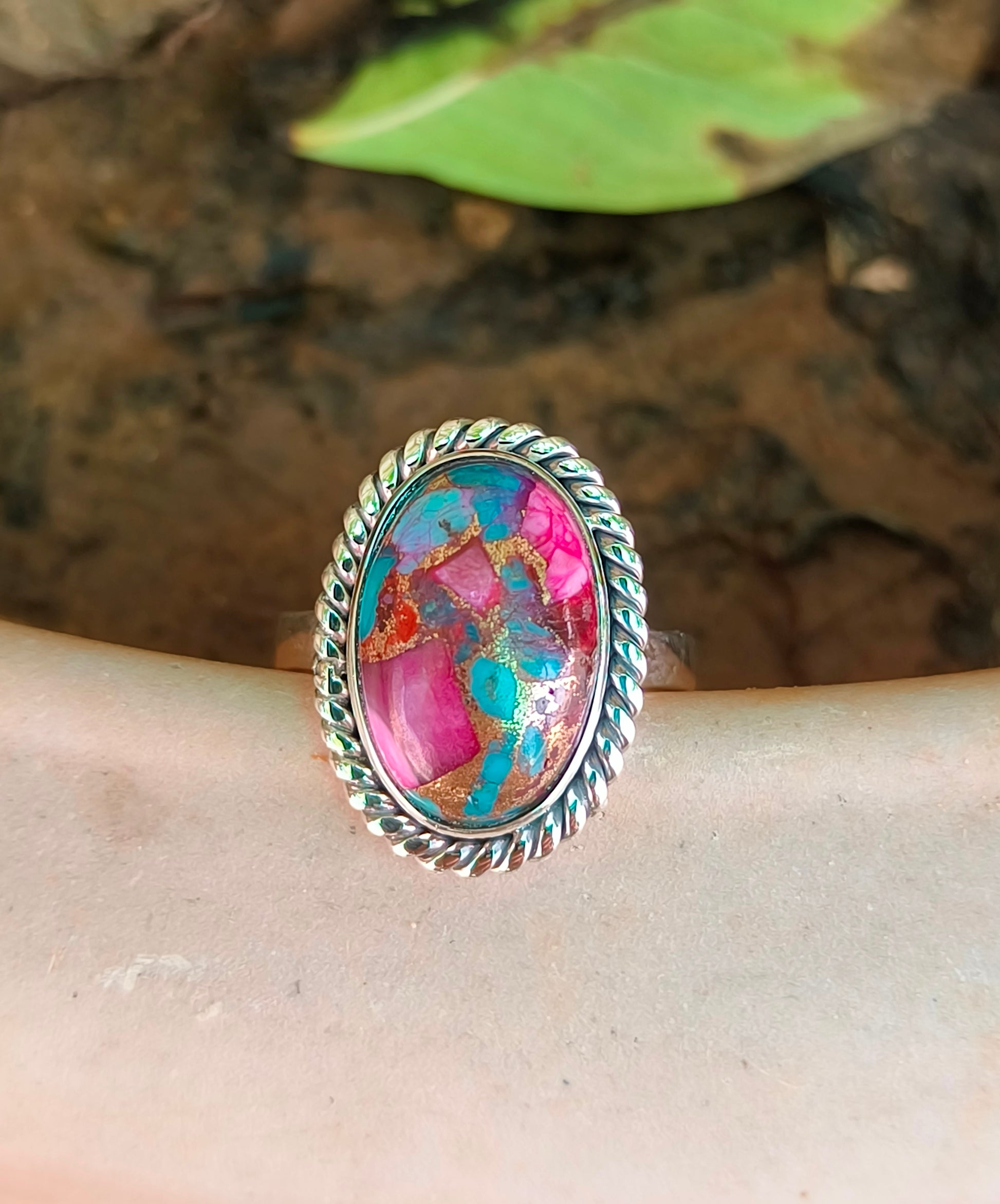 Kingman Pink Dahlia Dreams – Turquoise Ring in Fine Sterling Silver - SILVERFORESTAA
