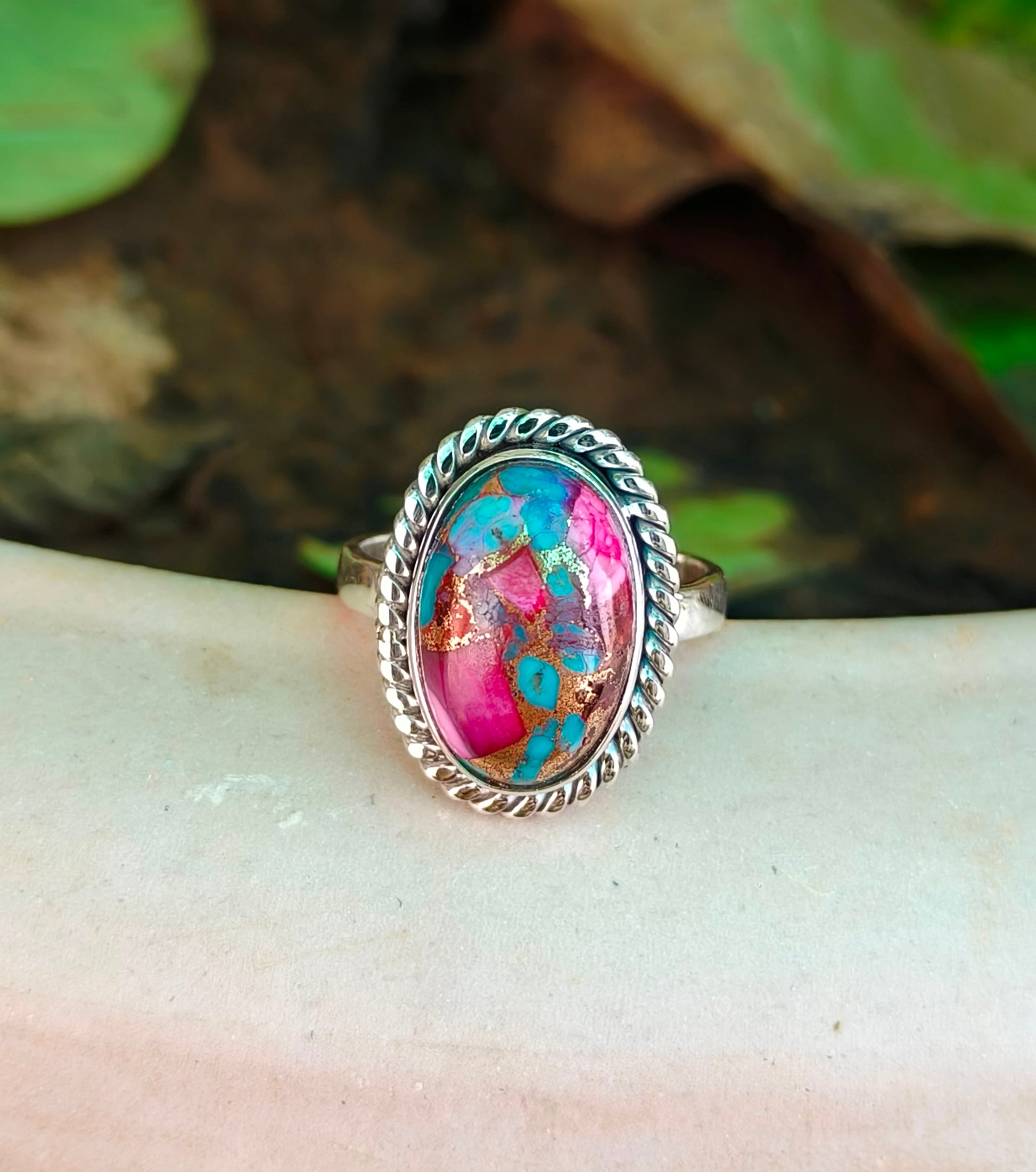 Kingman Pink Dahlia Dreams – Turquoise Ring in Fine Sterling Silver - SILVERFORESTAA