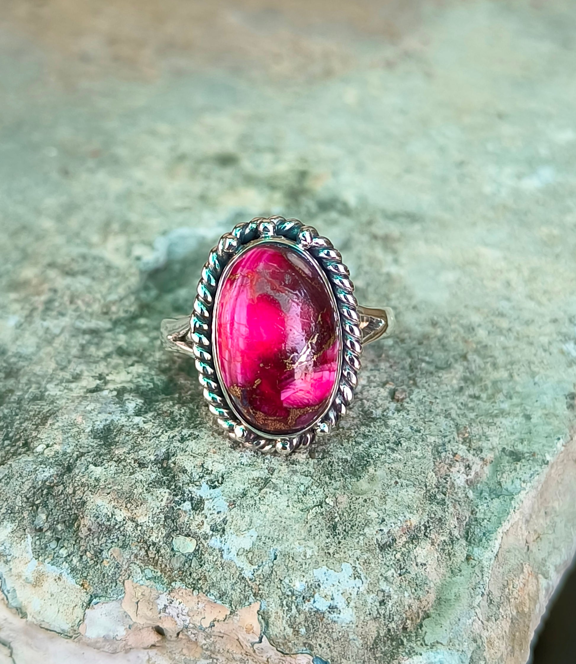 Pink Dahlia Turquoise Gemstone Ring – Elegant Silver Setting - SILVERFORESTAA