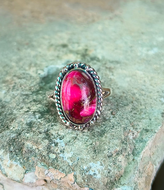 Pink Dahlia Turquoise Gemstone Ring – Elegant Silver Setting - SILVERFORESTAA