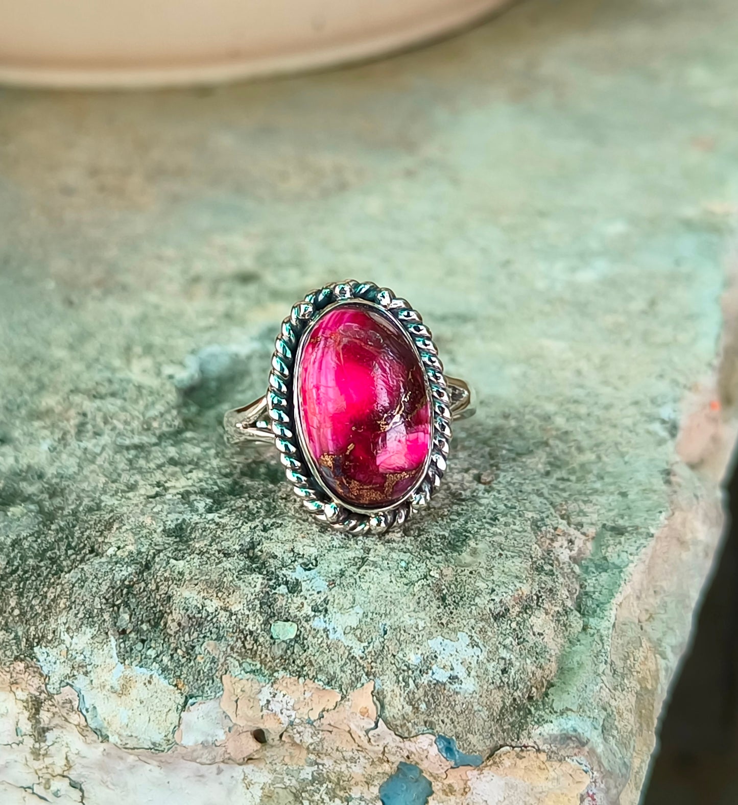 Pink Dahlia Turquoise Gemstone Ring – Elegant Silver Setting - SILVERFORESTAA