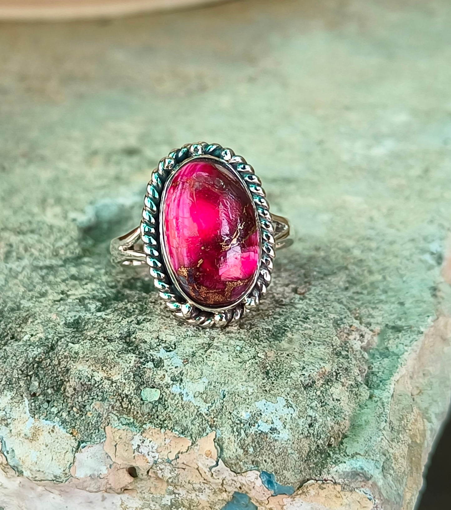 Pink Dahlia Turquoise Gemstone Ring – Elegant Silver Setting - SILVERFORESTAA