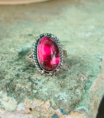 Pink Dahlia Turquoise Gemstone Ring – Elegant Silver Setting - SILVERFORESTAA