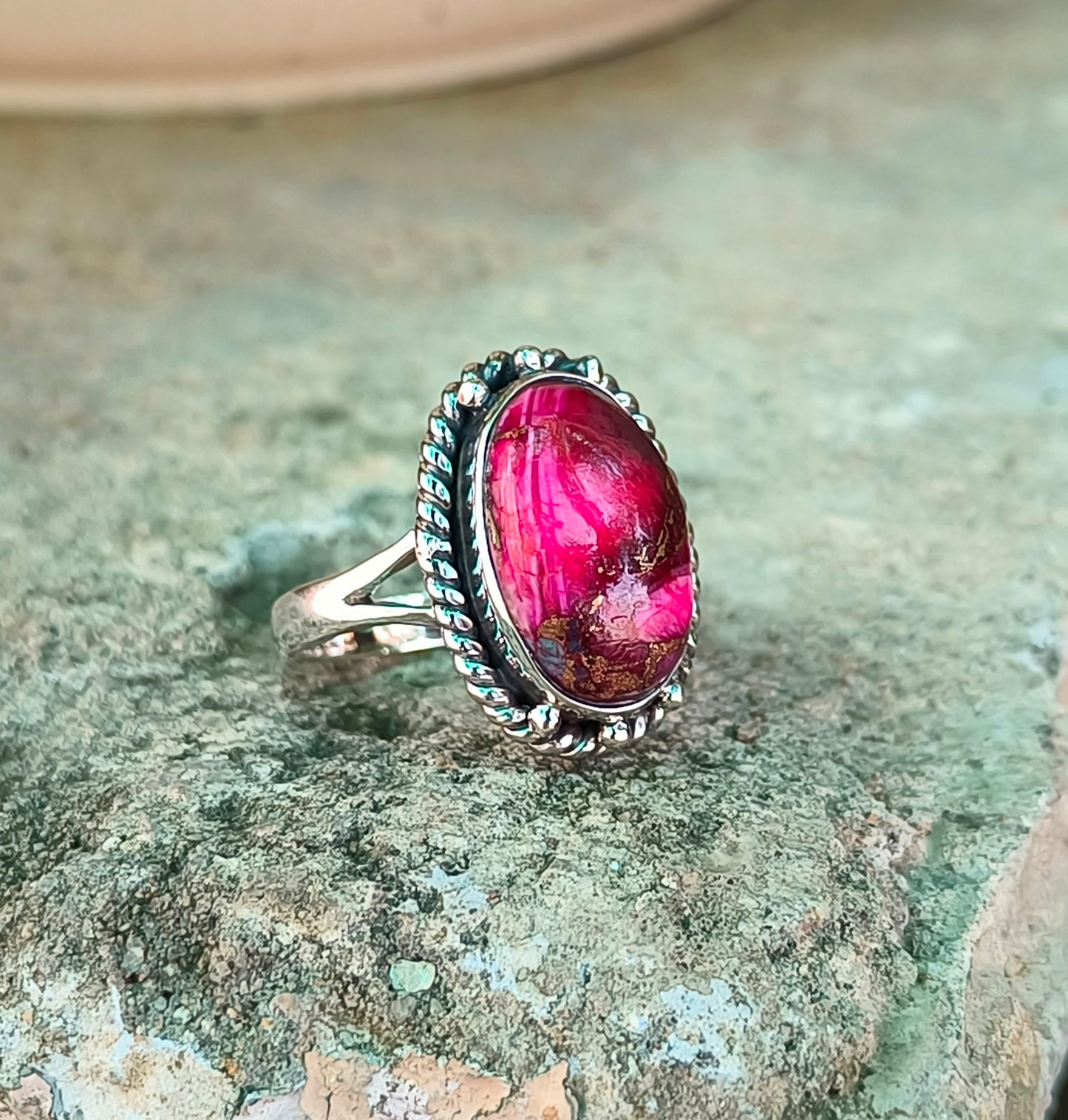 Pink Dahlia Turquoise Gemstone Ring – Elegant Silver Setting - SILVERFORESTAA