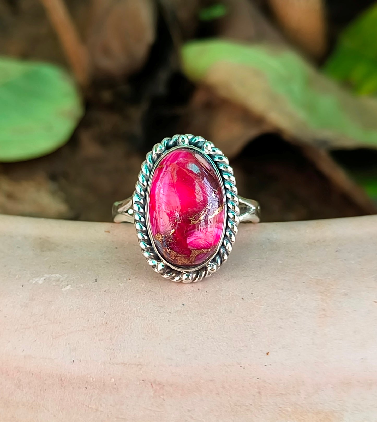 Pink Dahlia Turquoise Gemstone Ring – Elegant Silver Setting - SILVERFORESTAA