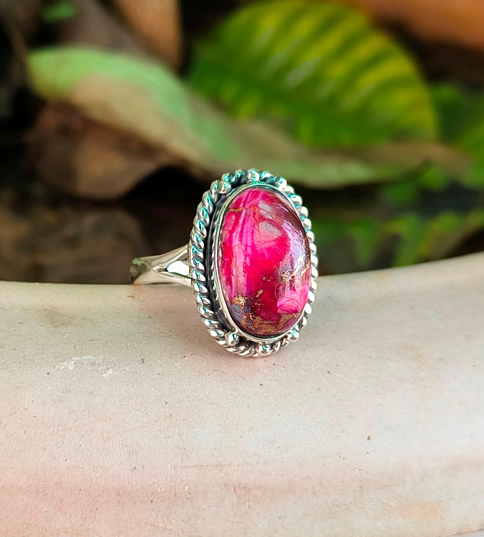 Pink Dahlia Turquoise Gemstone Ring – Elegant Silver Setting - SILVERFORESTAA