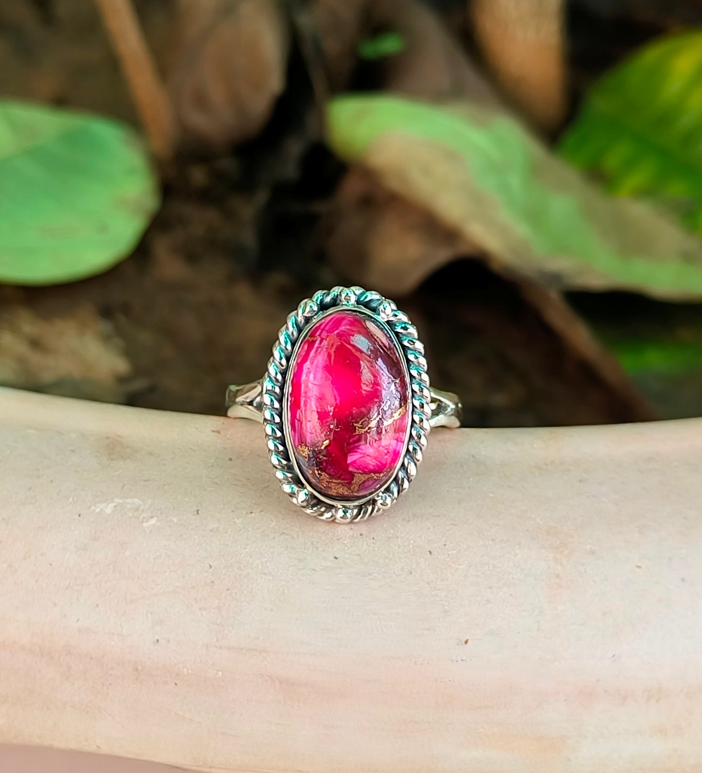 Pink Dahlia Turquoise Gemstone Ring – Elegant Silver Setting - SILVERFORESTAA