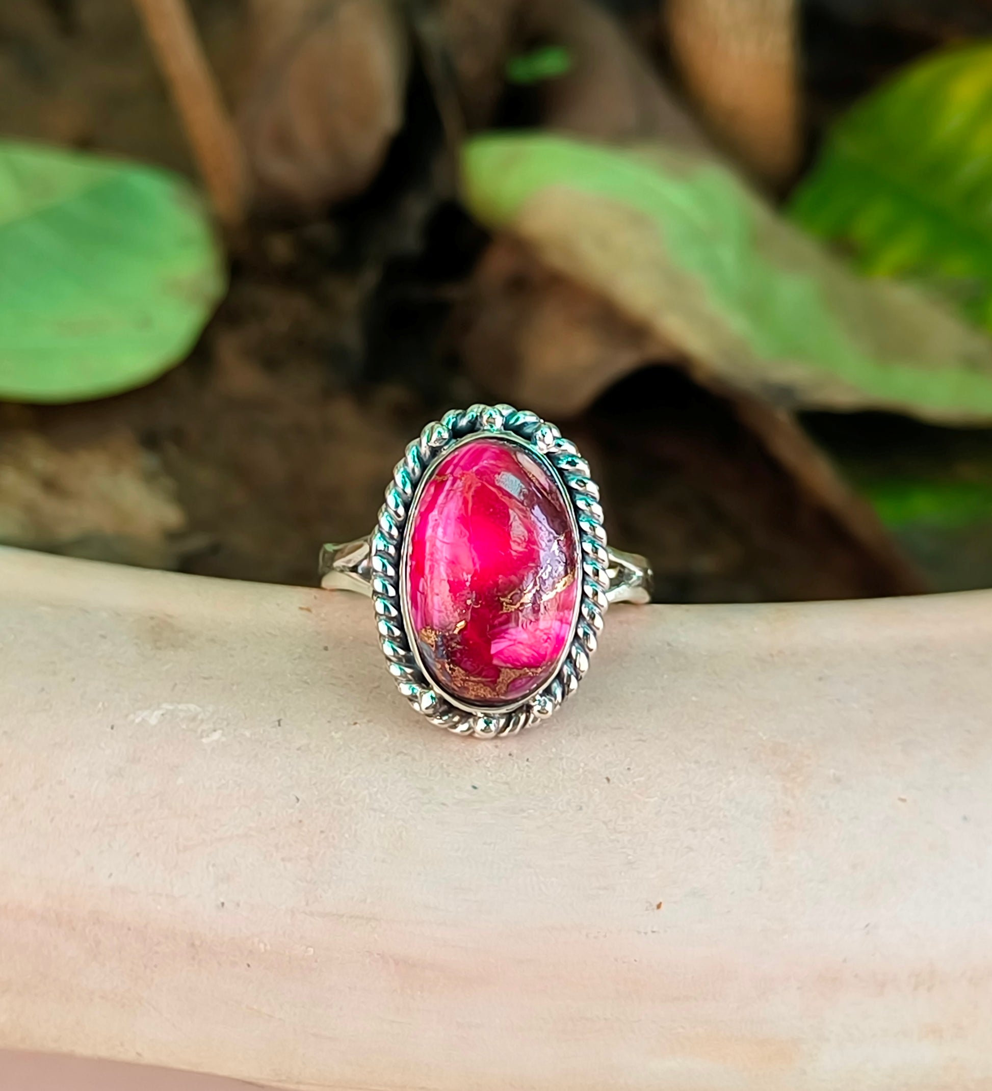 Pink Dahlia Turquoise Gemstone Ring – Elegant Silver Setting - SILVERFORESTAA
