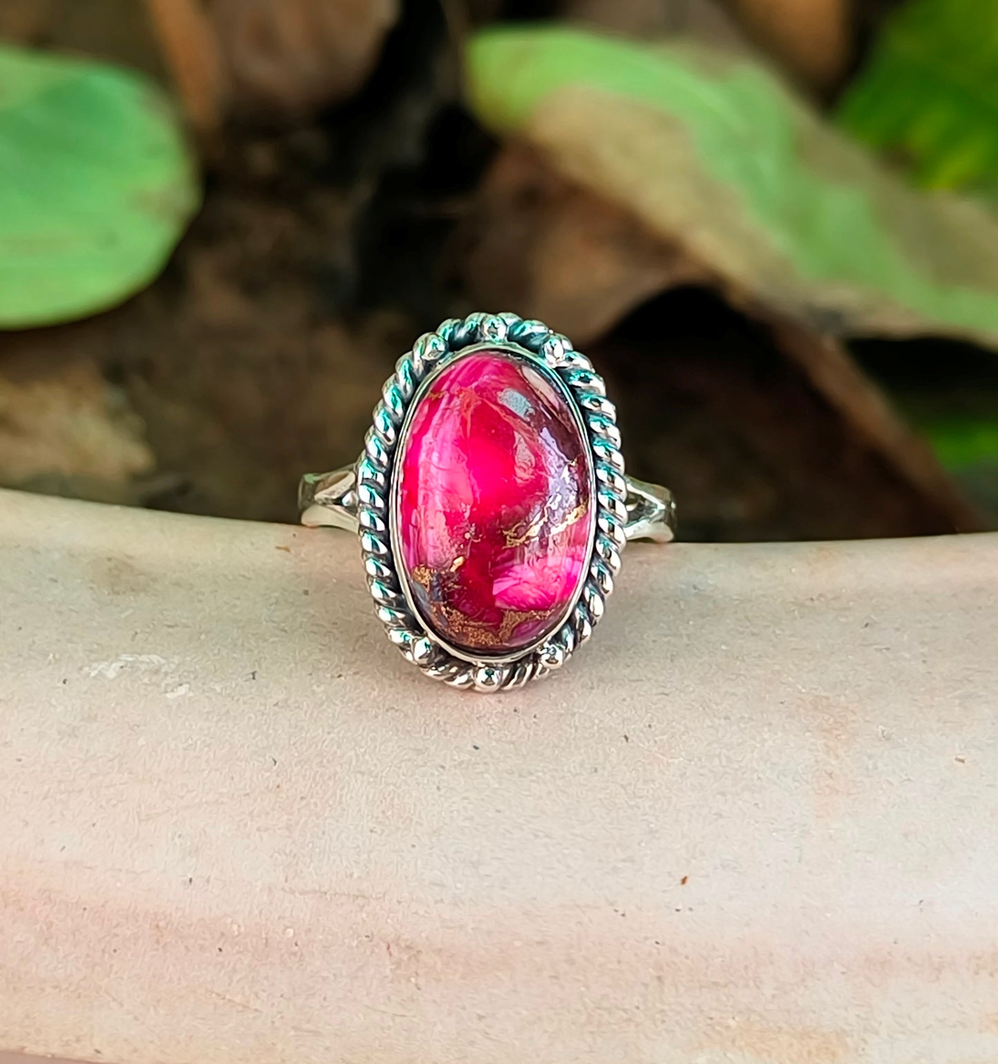Pink Dahlia Turquoise Gemstone Ring – Elegant Silver Setting - SILVERFORESTAA