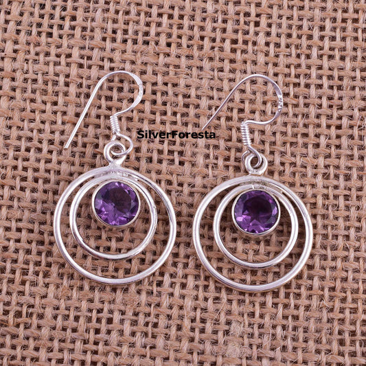 Natural Amethyst Sterling Silver Earring - SILVERFORESTAA