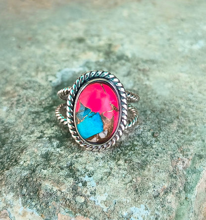 Pink Cotton Candy Turquoise Ring in 925 Sterling Silver - SILVERFORESTAA