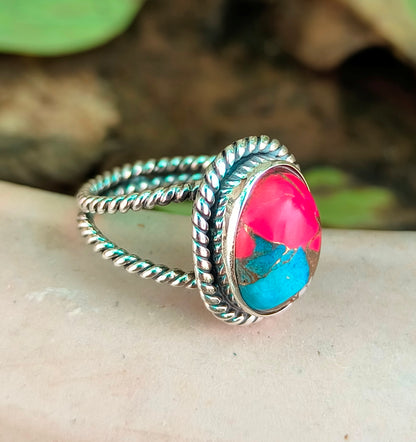 Pink Cotton Candy Turquoise Ring in 925 Sterling Silver - SILVERFORESTAA
