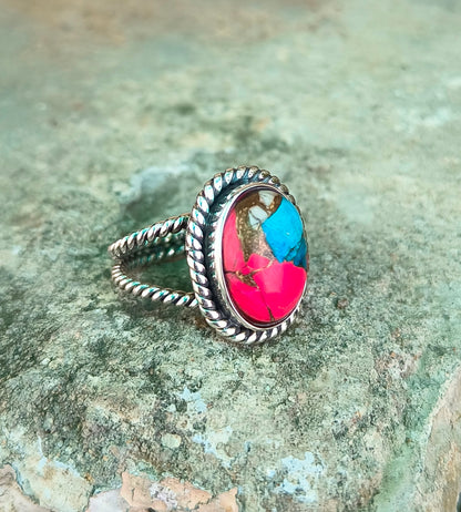 Pink Cotton Candy Turquoise Ring in 925 Sterling Silver - SILVERFORESTAA