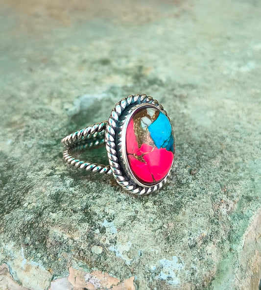 Pink Cotton Candy Turquoise Ring in 925 Sterling Silver - SILVERFORESTAA