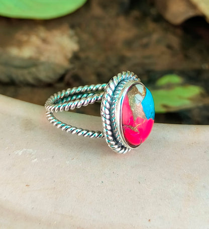 Pink Cotton Candy Turquoise Ring in 925 Sterling Silver - SILVERFORESTAA