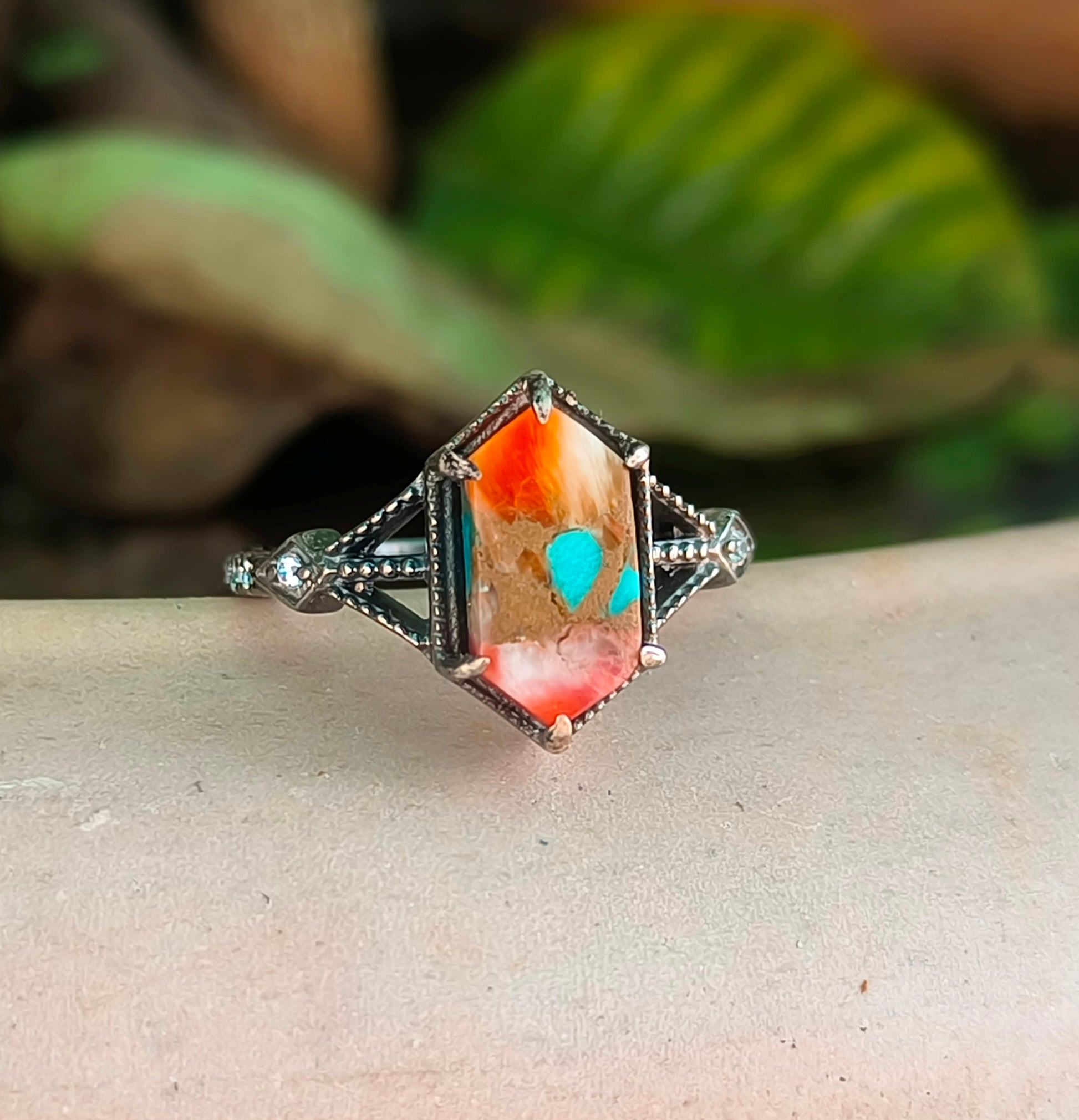 Elegant Oyster Copper Turquoise Silver Ring – Handmade & Unique - SILVERFORESTAA
