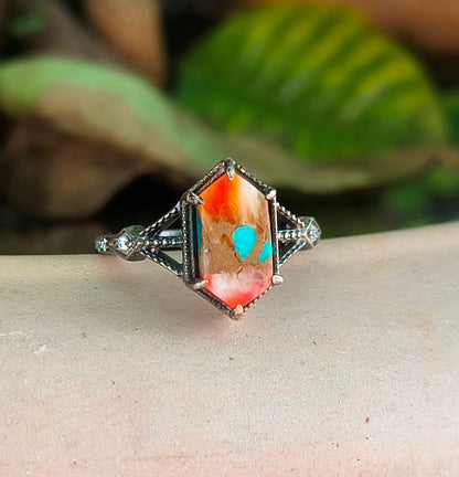Elegant Oyster Copper Turquoise Silver Ring – Handmade & Unique - SILVERFORESTAA