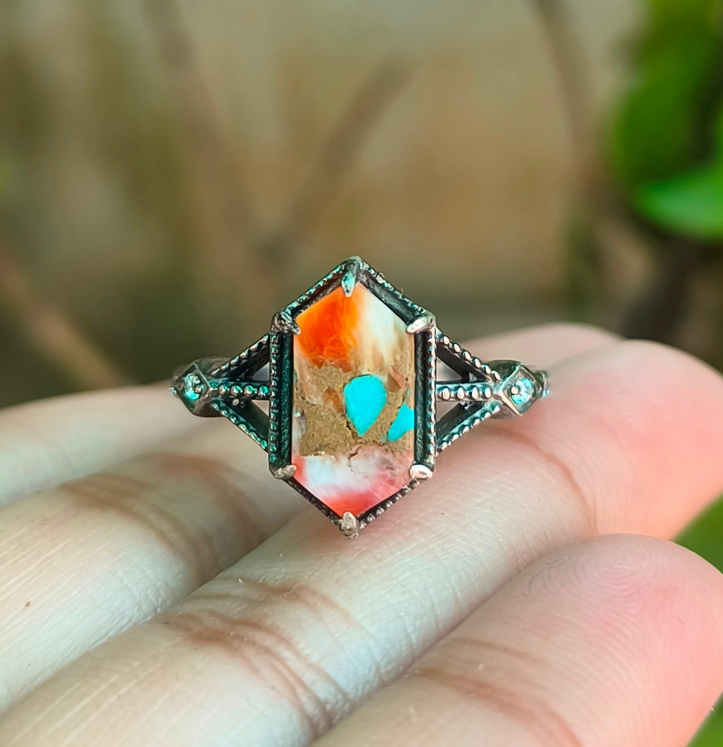 Elegant Oyster Copper Turquoise Silver Ring – Handmade & Unique - SILVERFORESTAA