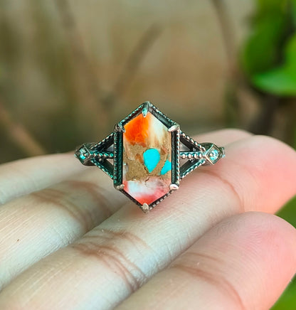Elegant Oyster Copper Turquoise Silver Ring – Handmade & Unique - SILVERFORESTAA