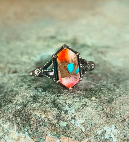 Elegant Oyster Copper Turquoise Silver Ring – Handmade & Unique - SILVERFORESTAA