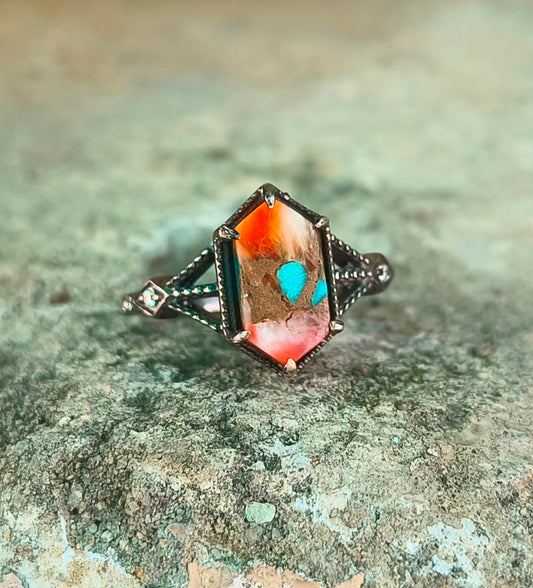 Elegant Oyster Copper Turquoise Silver Ring – Handmade & Unique - SILVERFORESTAA