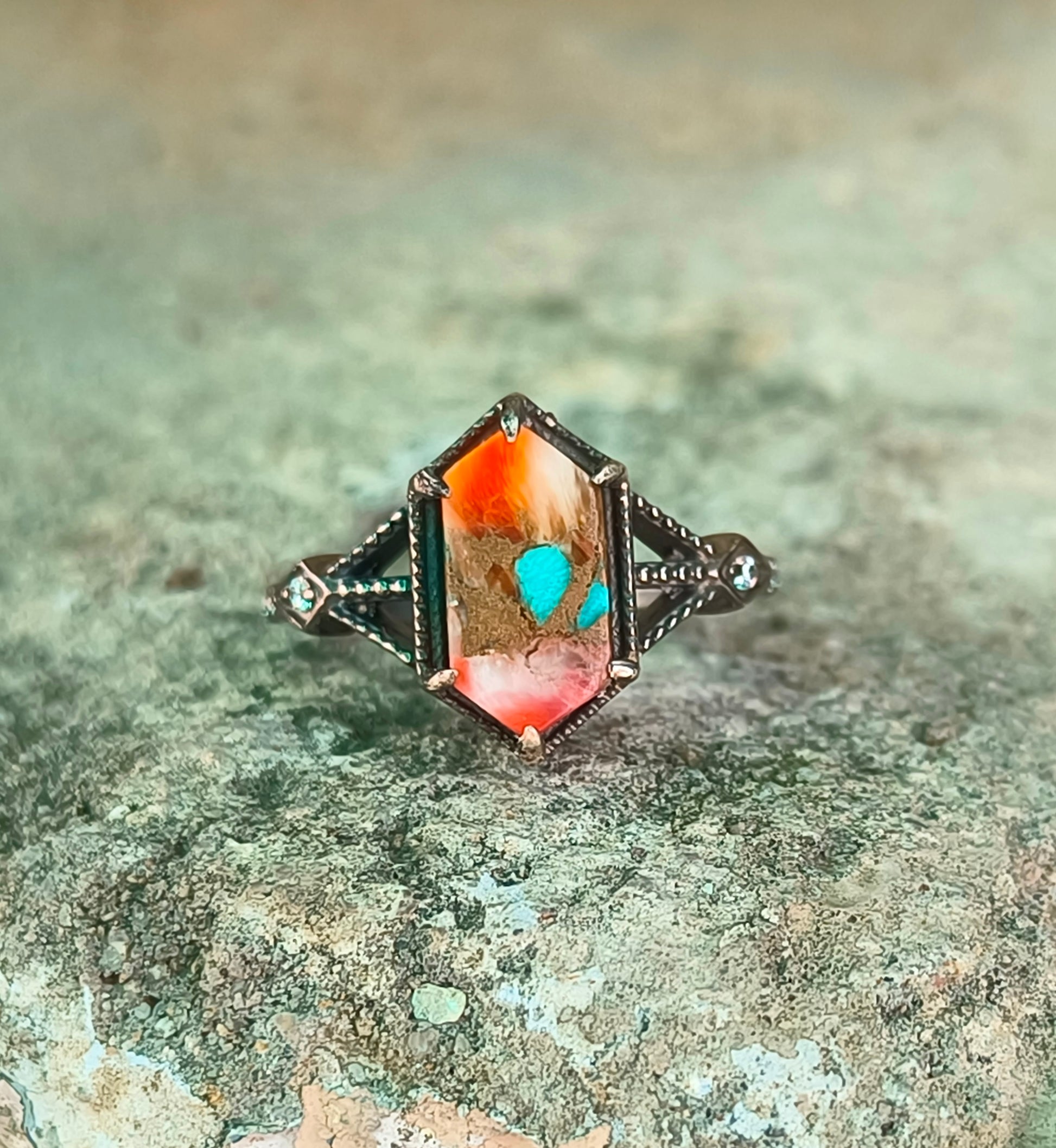 Elegant Oyster Copper Turquoise Silver Ring – Handmade & Unique - SILVERFORESTAA