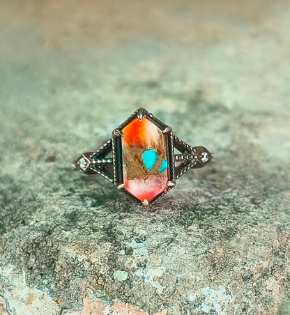 Elegant Oyster Copper Turquoise Silver Ring – Handmade & Unique - SILVERFORESTAA