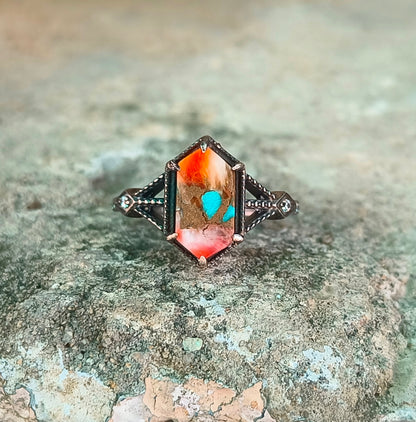 Elegant Oyster Copper Turquoise Silver Ring – Handmade & Unique - SILVERFORESTAA