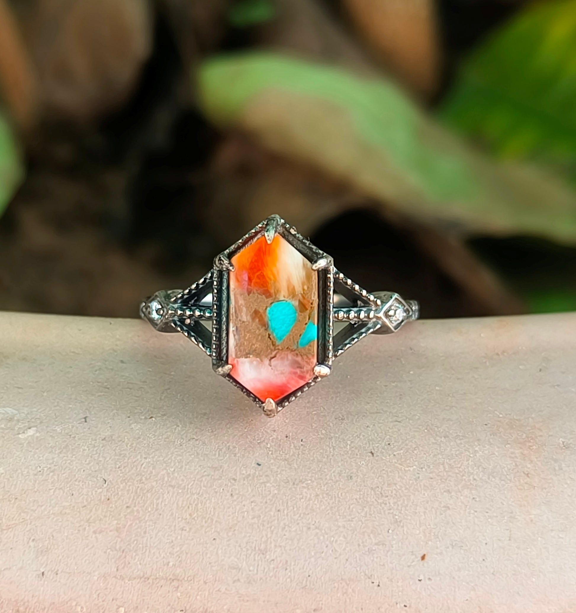 Elegant Oyster Copper Turquoise Silver Ring – Handmade & Unique - SILVERFORESTAA