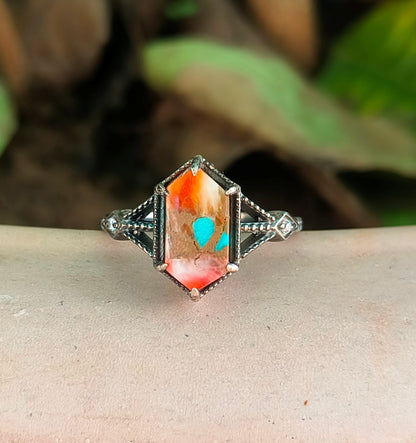 Elegant Oyster Copper Turquoise Silver Ring – Handmade & Unique - SILVERFORESTAA