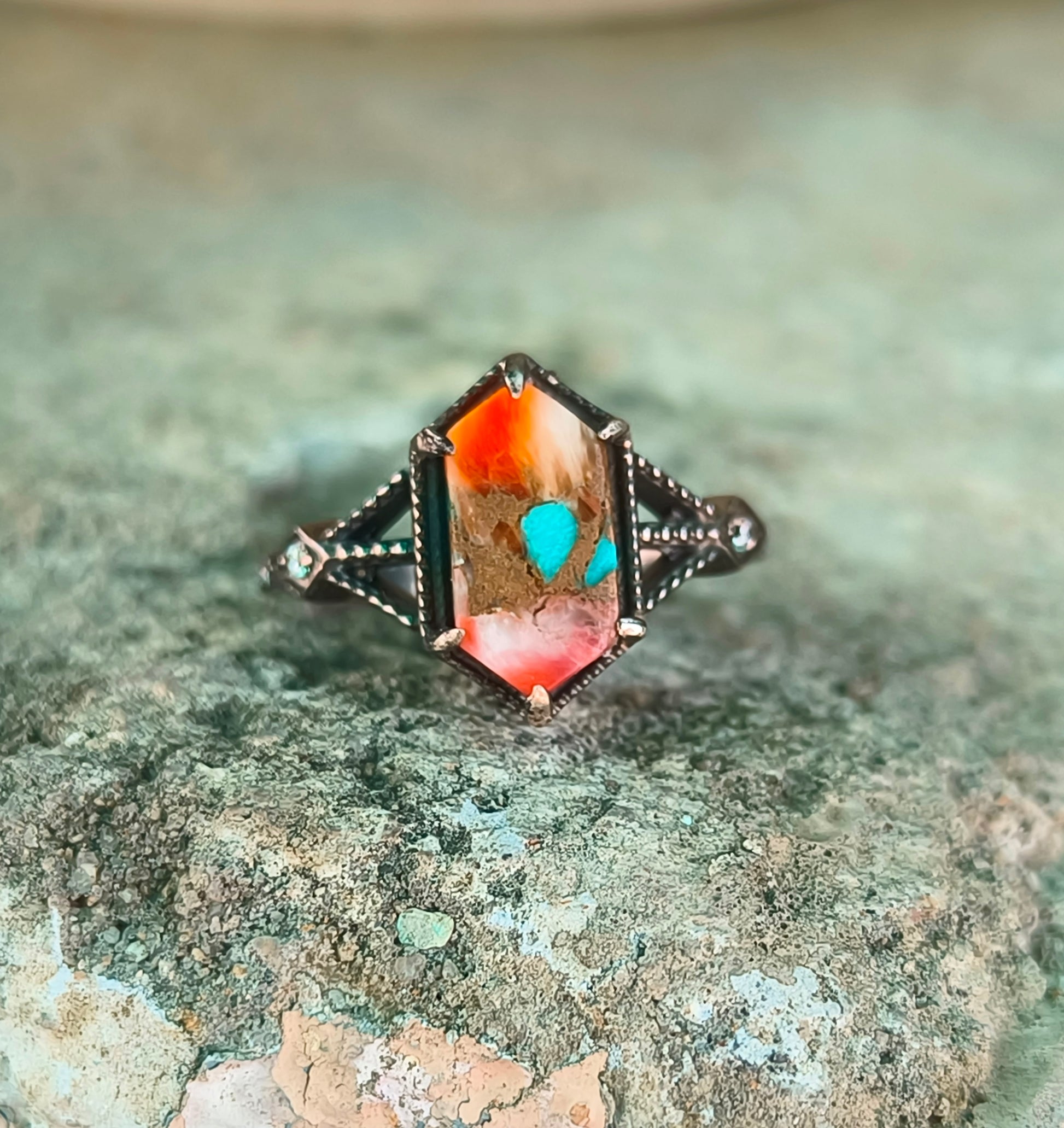 Elegant Oyster Copper Turquoise Silver Ring – Handmade & Unique - SILVERFORESTAA
