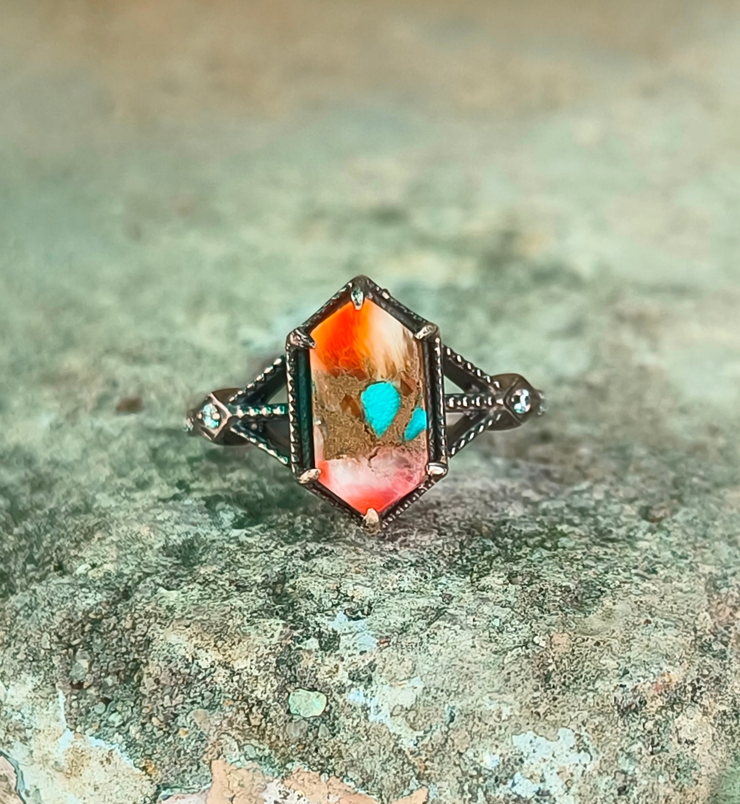 Elegant Oyster Copper Turquoise Silver Ring – Handmade & Unique - SILVERFORESTAA